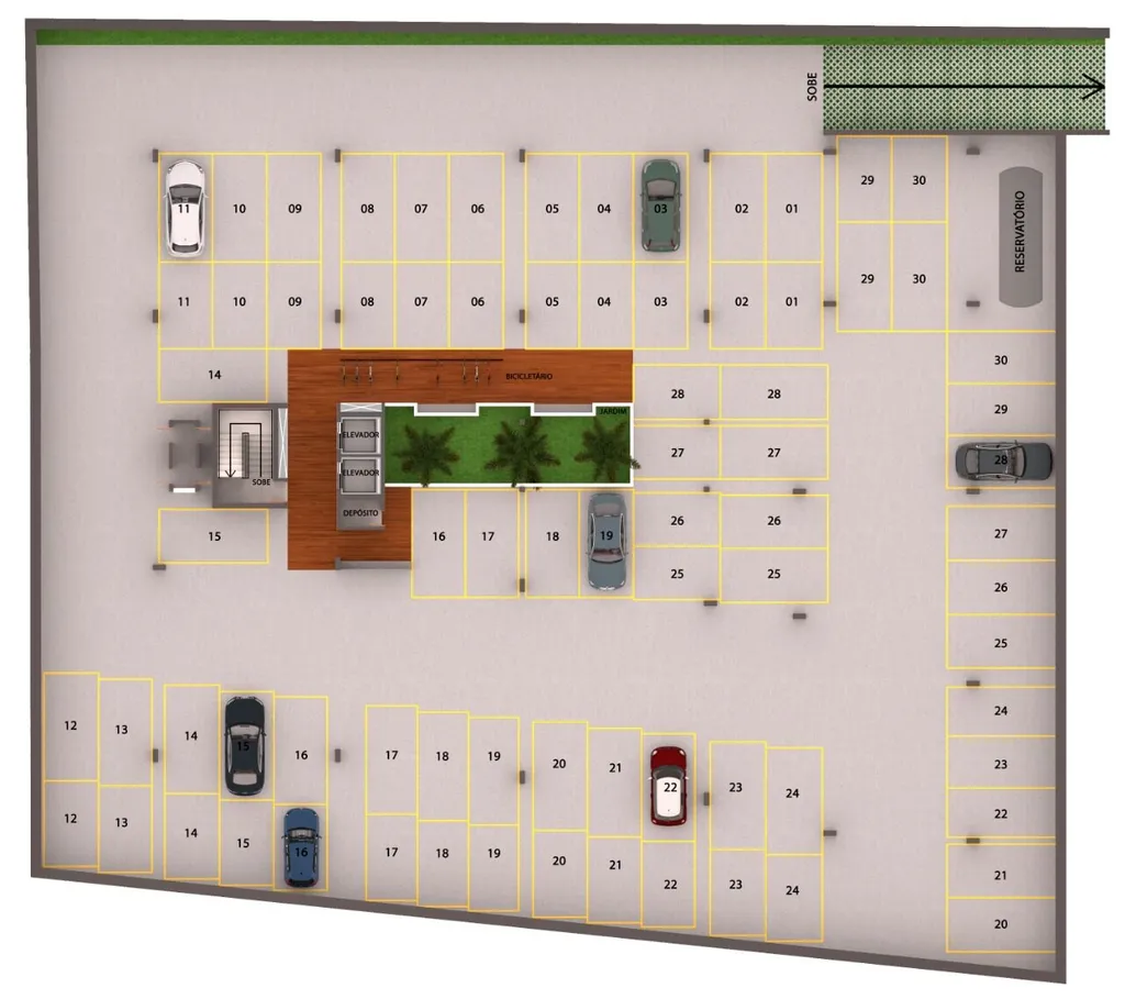 Planta do pavimento subsolo (garagem) — Gameleira Jardins